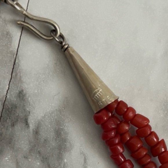 Joe Tortalita red coral sterling silver necklace Native American Santo Domingo - Picture 4 of 7